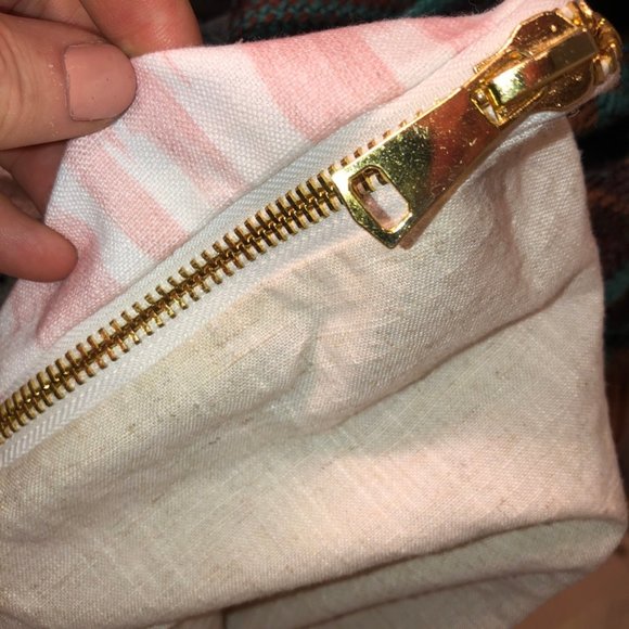 pink IKAT khaki LINEN backed gold zipper pillow cover 22" - Picture 2 of 4